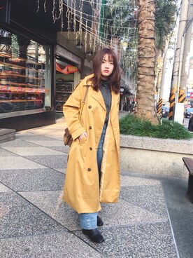 「MEIER.Q（マイヤーキュー）のアイテム（トレンチコート）」を使った、Yu-Syun Juanさん（レディース・155cm）の春コーディネート