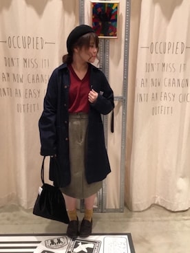 「ショップコート」｜「アイテム（ハンチング/ベレー帽）」を使った、tunaさん（レディース・160cm）の秋コーディネート