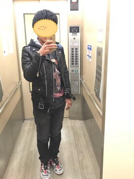 「AIR FORCE 1」｜「アイテム（ライダースジャケット）」を使った、TJさん（メンズ・165cm）の冬コーディネート