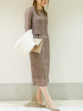 「アイテム（ドレス、ブラウン系）」を使った、AIMERさん（レディース・155cm）の冬コーディネート