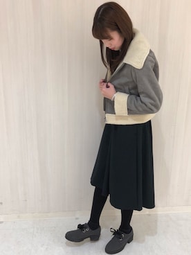 「earth music&ecology（アースミュージックアンドエコロジー）のアイテム（ムートンコート）」を使った、hasumin🐱さん（レディース・167cm）の冬コーディネート