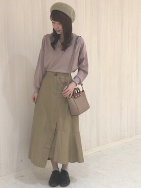 「Green　Parks（グリーンパークス）の・ウッドハンドルショルダ-バッグ（ショルダーバッグ）」を使った、hasumin🐱さん（レディース・167cm）の冬コーディネート