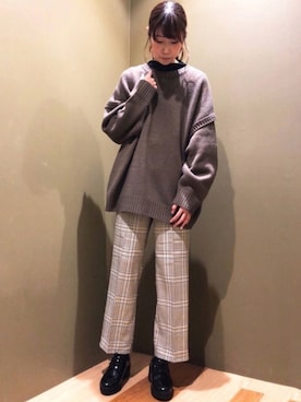 「Green　Parks（グリーンパークス）のアウトメローロックハイネックカットインナー＊（Tシャツ/カットソー）」を使った、hasumin🐱さん（レディース・167cm）の秋コーディネート