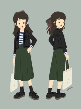 「みどり」｜「アイテム（デニムジャケット）」を使った、fishさん（レディース・157cm）の冬コーディネート
