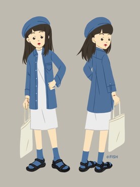 「MUJI」｜「アイテム（ハンチング/ベレー帽）」を使った、fishさん（レディース・157cm）の冬コーディネート