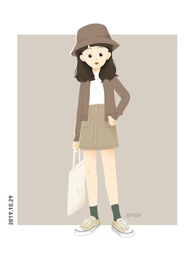 「イラスト」｜「アイテム（ジャケット/アウター）」を使った、fishさん（レディース・157cm）の冬コーディネート