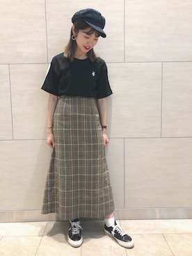「CONVERSE TOKYO（コンバーストウキョウ）のアイテム（キャスケット）」を使った、risaさん（レディース・162cm）の夏コーディネート