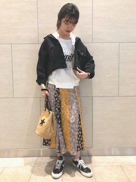 「CONVERSE TOKYO（コンバーストウキョウ）のアイテム（デニムジャケット）」を使った、risaさん（レディース・162cm）の夏コーディネート