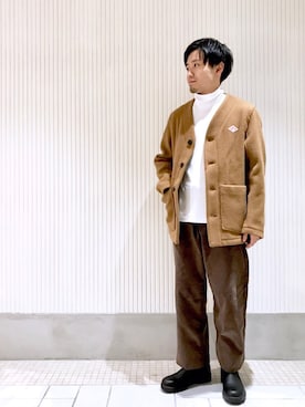「アイテム（ノーカラージャケット、イエロー系）」を使った、おおうちださん（メンズ・165cm）の秋コーディネート