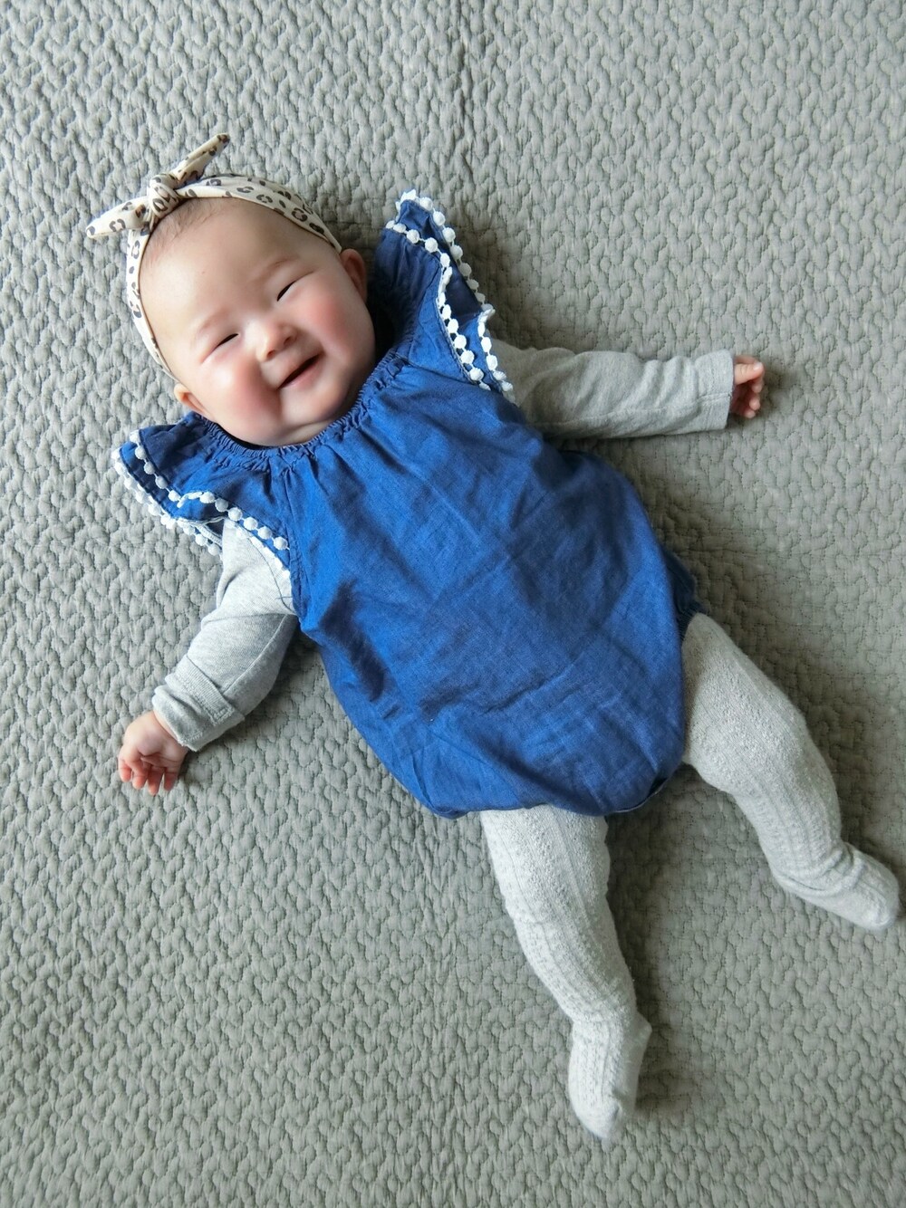 「赤ちゃん、赤ちゃんコーデ、女の子、女の子コーデ、H&M、生後4ヶ月」｜「YAHOO JAPANのアイテム（トップス、ブルー系）」を使った、y_cocoさん（キッズ・60cm）の冬コーディネートの1枚目の写真