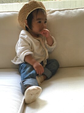 「1歳5ヶ月」｜「アイテム（ハンチング/ベレー帽）」を使った、aoさん（キッズ・80cm）の春コーディネート