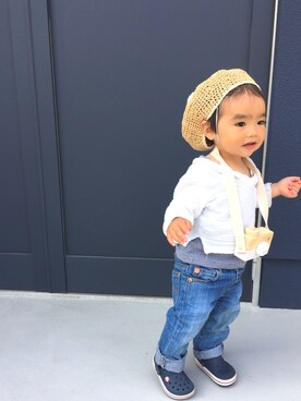 「1歳5ヶ月」｜「アイテム（ハンチング/ベレー帽）」を使った、aoさん（キッズ・80cm）の春コーディネート