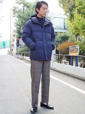 「アイテム（ダウンジャケット/コート、ブルー系）」を使った、坂本さん（メンズ・180cm）の秋コーディネート
