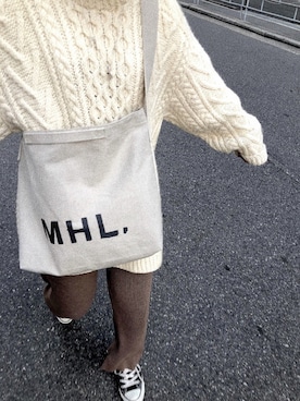「MHL.（エムエイチエル）のHEAVY LINEN CANVAS（トートバッグ）」を使った、🐰さん（レディース・159cm）の春コーディネート