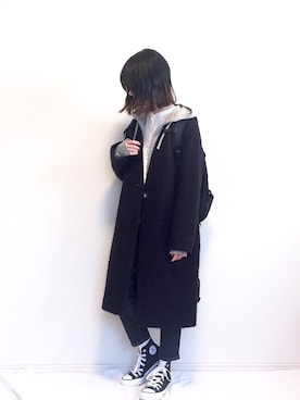 「ZOZO（ゾゾ）のスリムテーパードデニムパンツ［WOMEN］（デニムパンツ）」を使った、karimeroさん（レディース・152cm）の冬コーディネート