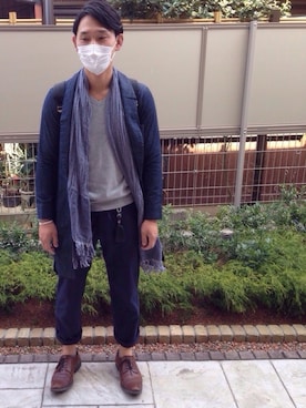 「ガウン」｜「アイテム（ステンカラーコート）」を使った、KATOさん（メンズ・178cm）の春コーディネート