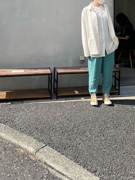 「UNIQLO（ユニクロ）のアイテム（テーラードジャケット、ホワイト系）」を使った、きょんさん（レディース・163cm）の春コーディネート