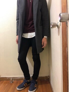 「大学生コーデ」｜「アイテム（チェスターコート）」を使った、りょーさん（メンズ・172cm）の冬コーディネート