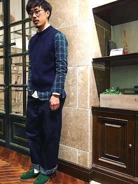 「アイテム（ドレスシューズ、グリーン系）」を使った、まきたく@休止中さん（メンズ・171cm）の冬コーディネート