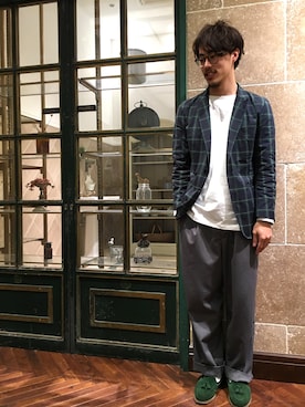 「アイテム（ドレスシューズ、グリーン系）」を使った、まきたく@休止中さん（メンズ・171cm）の春コーディネート