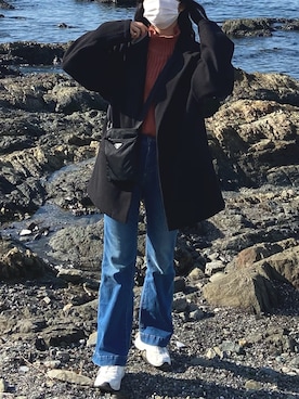 「GUコーデ」｜「アイテム（ノーカラージャケット）」を使った、Maoさん（レディース・164cm）の冬コーディネート