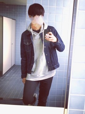 「UNIQLO（ユニクロ）のアイテム（パーカー、グレー系）」を使った、よしこさん（メンズ・184cm）の冬コーディネート