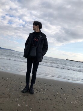 「海」｜「アイテム（ダウンジャケット/コート）」を使った、KEI🌙さん（メンズ・180cm）の冬コーディネート