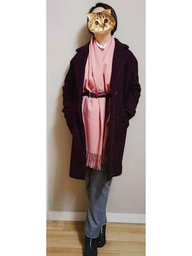 「アイテム（ダッフルコート、パープル系）」を使った、miumiu还想去纽约さん（レディース・155cm）の冬コーディネート