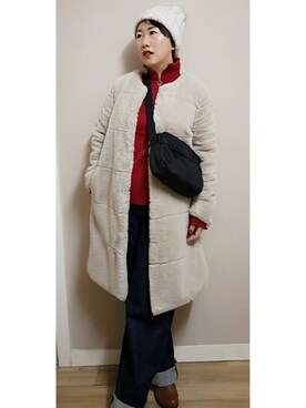 「MANGO（マンゴ）のアイテム（ムートンコート）」を使った、miumiu还想去纽约さん（レディース・155cm）の冬コーディネート
