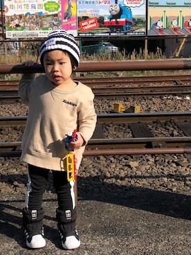 「こども ビームス（コドモビームス）のアイテム（ブーツ）」を使った、hikariさん（キッズ・90cm）の冬コーディネート