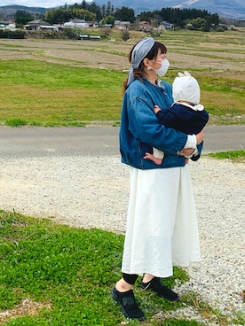 「寒い」｜「アイテム（デニムジャケット）」を使った、おがちゃん🌸さん（レディース・158cm）の春コーディネート