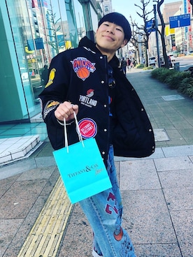 「Supreme （シュプリーム）のアイテム（スタジャン、ブラック系）」を使った、O.T.K.Cさん（メンズ・172cm）の冬コーディネート