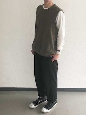 「CONVERSE（コンバース）のconverse コンバース ALL STAR V-3 OX オールスター V-3 オックス 32168741 BLACK（スニーカー）」を使った、ひよさん（メンズ・175cm）の春コーディネート