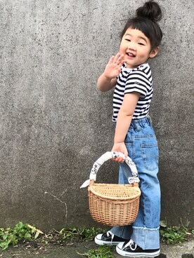 「RODE SKO（ロデスコ）のアイテム」を使った、hanamenさん（キッズ・90cm）の夏コーディネート