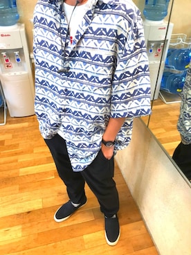 「柄シャツコーデ」｜「アイテム（スリッポン）」を使った、だいすけさん（メンズ・168cm）の夏コーディネート