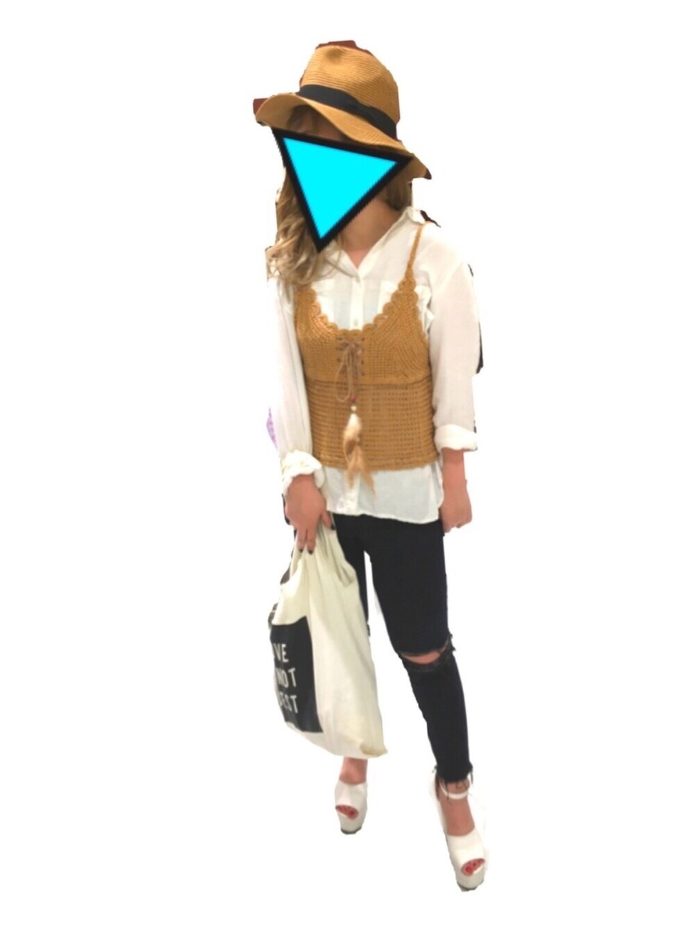 「ビスチェ、シャツ、厚底、チビデブ、おしゃれになりたい、おしゃれさんと繋がりたい」｜「GUのアイテム（シャツ/ブラウス、ホワイト系）」を使った、A2umiさん（レディース・150cm）の夏コーディネートの1枚目の写真