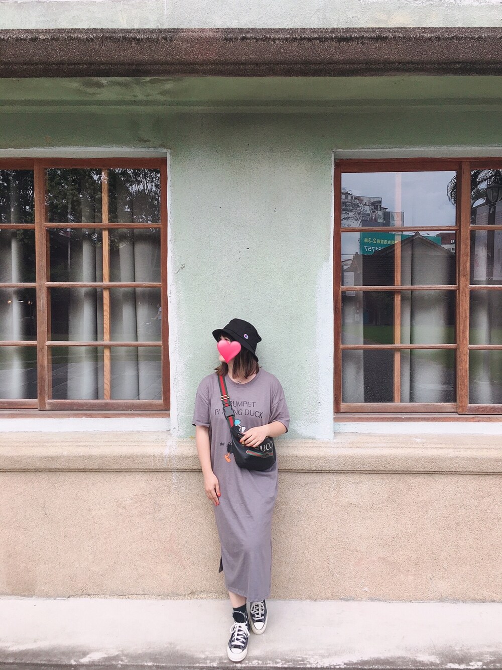 「ootd、復古、漁夫帽、文青、連身裙、converse、低身長、小個子、小隻女、Champion」｜「Championのアイテム（キャップ、ブラック系）」を使った、lily🇹🇼🇹🇼さん（レディース・151cm）の夏コーディネートの1枚目の写真
