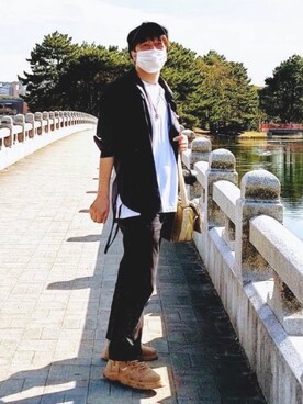 「KUUUPY（クーピー）のKUUUPY - ヨーク付きコードシャツ（シャツ/ブラウス、ブルー系）」を使った、エコさん（メンズ・173cm）の冬コーディネート