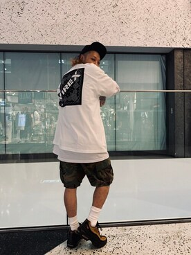 「AVIREX（アヴィレックス）の【直営店限定】エアフォース ベースキャップ/AIR FORCE BACES CAP（キャップ）」を使った、KARASAWAさん（メンズ・173cm）の夏コーディネート