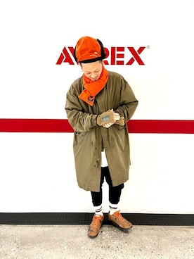 「AVIREX（アヴィレックス）のアイテム（モッズコート）」を使った、KARASAWAさん（メンズ・173cm）の秋コーディネート