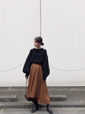 「CLANE（クラネ）のアイテム（ブーツ）」を使った、梅本 絵理さん（レディース・158cm）の秋コーディネート
