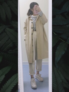 「休闲」｜「アイテム（トレンチコート）」を使った、江川织奈さん（レディース・160cm）の秋コーディネート