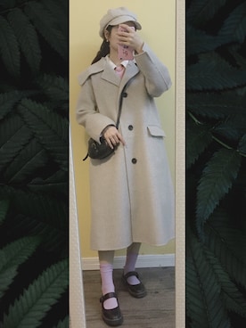「休闲」｜「アイテム（ダッフルコート）」を使った、江川织奈さん（レディース・160cm）の冬コーディネート