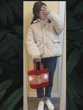 「休闲」｜「アイテム（ブルゾン）」を使った、江川织奈さん（レディース・160cm）の冬コーディネート