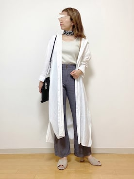 「シャツワンピ」｜「アイテム（バンダナ/スカーフ）」を使った、○Saya○さん（レディース・158cm）の夏コーディネート