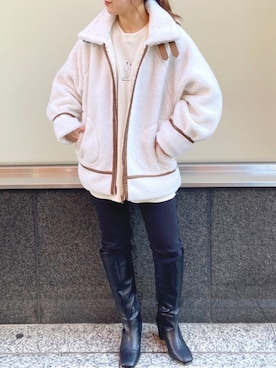 「白コート」｜「アイテム（ブルゾン）」を使った、○Saya○さん（レディース・158cm）の冬コーディネート