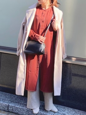 「白コート」｜「アイテム（シャツワンピース）」を使った、○Saya○さん（レディース・158cm）の冬コーディネート