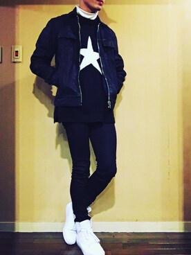 「DIESEL（ディーゼル）のアイテム（Denim jacket、ブラック系）」を使った、yusukeさん（メンズ・178cm）の冬コーディネート