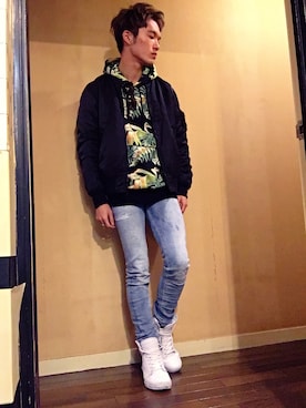 「HUF（ハフ）のアイテム（Hoodies、その他）」を使った、yusukeさん（メンズ・178cm）の冬コーディネート