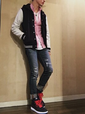「エアジョーダン」｜「アイテム（スタジャン）」を使った、yusukeさん（メンズ・178cm）の冬コーディネート